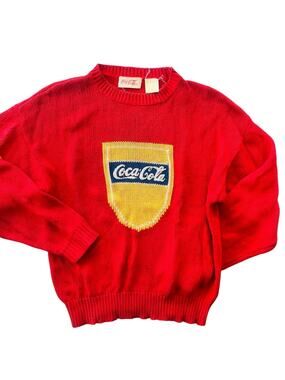 Vintage Coca-Cola Brand Crewneck Sweater 1980's Knit Spellout Logo Unisex Small